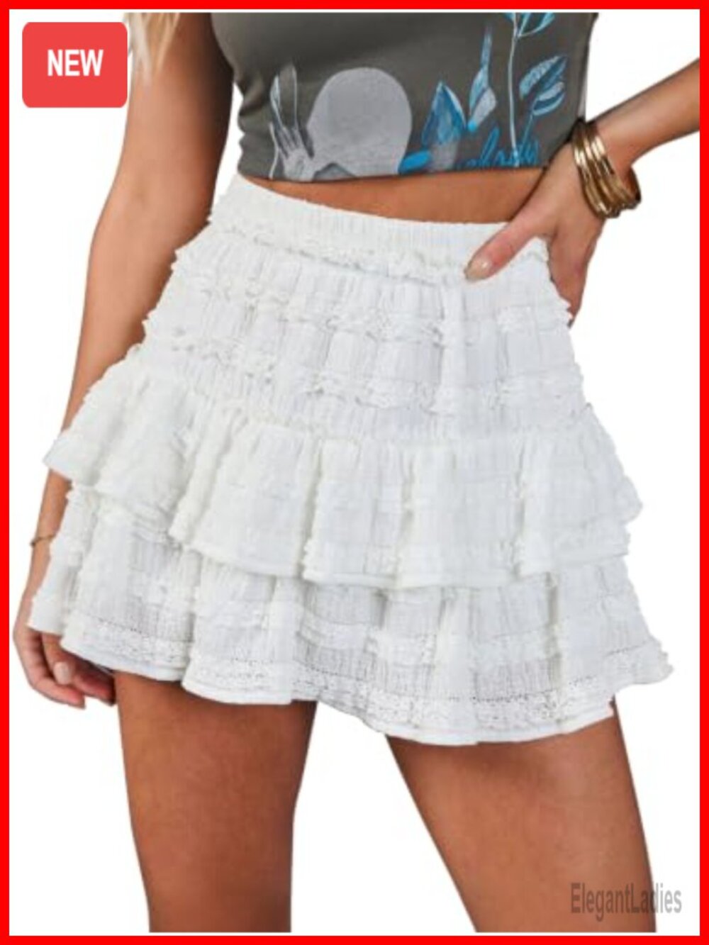 Womens Ruffle Lace Tiered A-Line Layered Mini Skorts